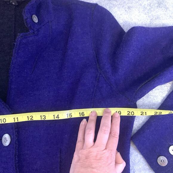 Eileen Fisher Merino Wool Long Sleeve Midnight Blue Blazer Jacket Size L Petite - Picture 11 of 13